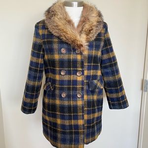 1970s Wool Plaid Winter Coat, Quilted Lining